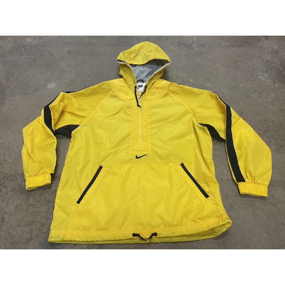 Vintage Nike Jacket Mens‎ Large Yellow Hooded Pullover Anorak Windbreaker 90s